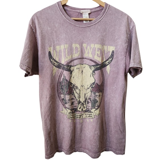 altr'd state Tops - ALTR'D STATE Wild West Desert Distressed Skull Graphic T Shirt Purple XS S